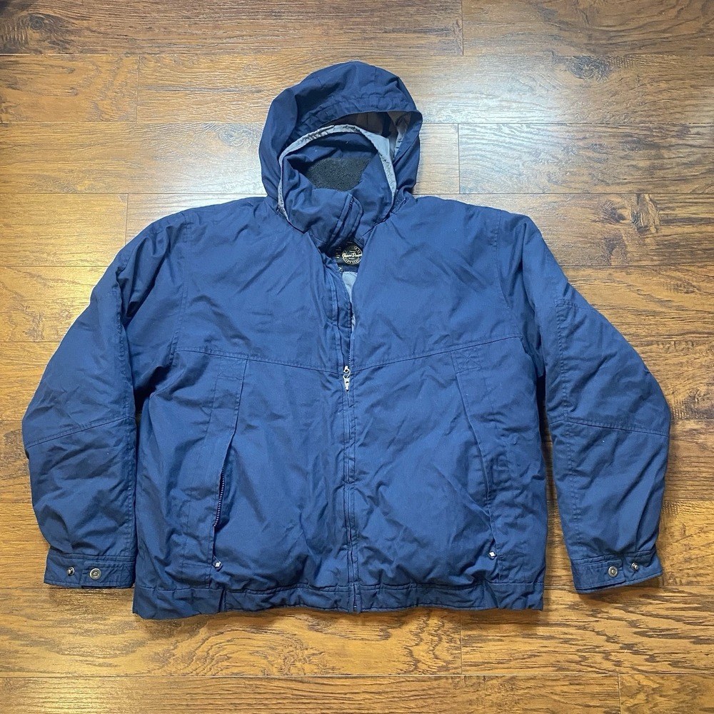 Eddie Bauer Premium Goose Down Jacket Mens XXL Navy Blue Hooded Puffer Coat